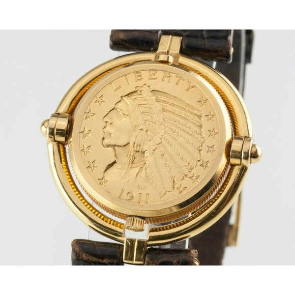Corum 18k Yellow Gold $5 Half Eagle Quartz Coin Watch w/ Rotating Bezel - Picture 5 of 10